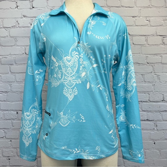Orage 1/4 Zip Long Sleeve Lightweight Winter Sport Shirt Light Blue/White Sz M - Picture 1 of 16